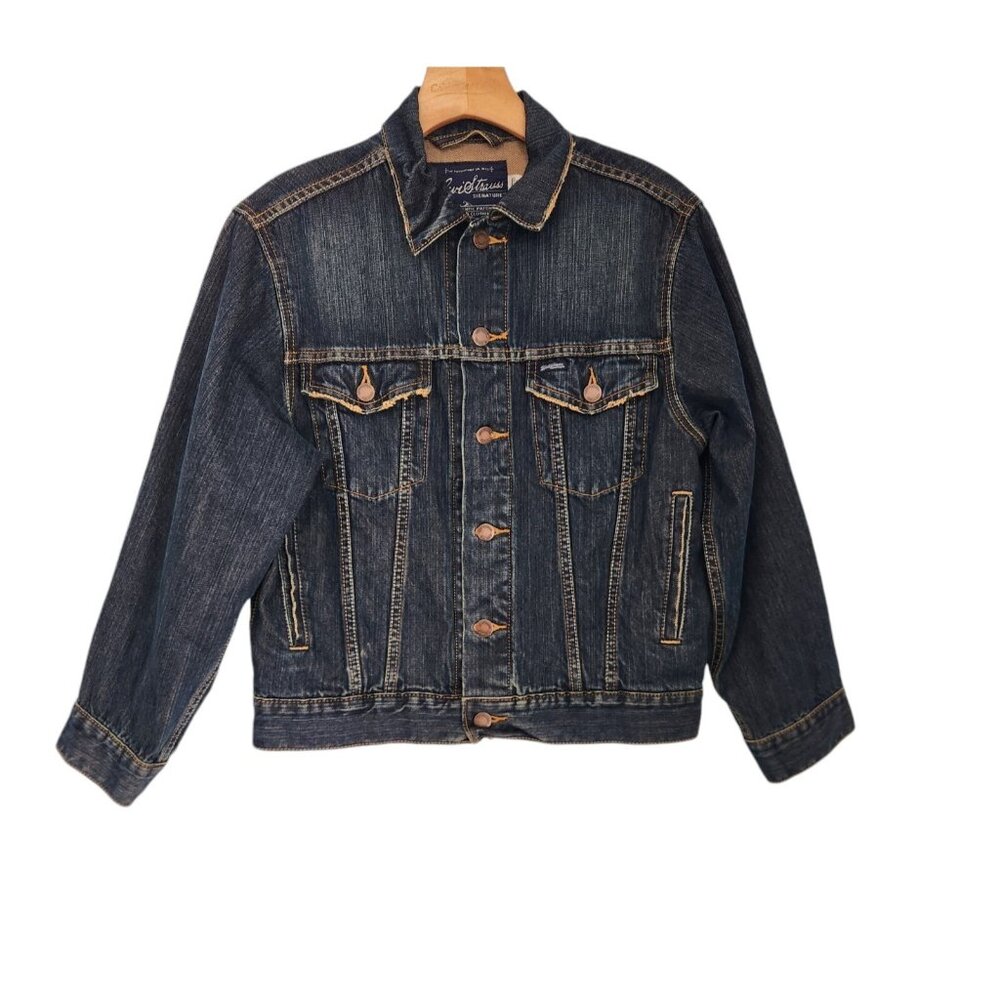 Levi Strauss‎ Signature Denim Jacket Vintage Womens Medium Distressed Look EUC